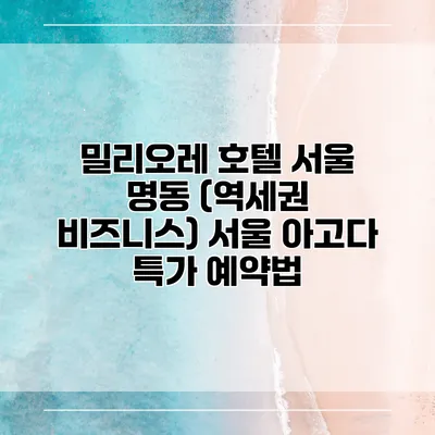 밀리오레 호텔 서울 명동 (역세권 비즈니스) 서울 아고다 특가 예약법