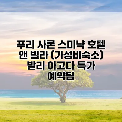 푸리 사론 스미냑 호텔 앤 빌라 (가성비숙소) 발리 아고다 특가 예약팁