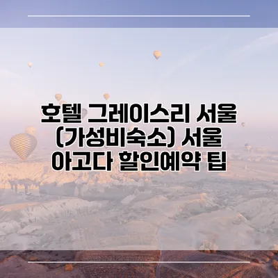 호텔 그레이스리 서울 (가성비숙소) 서울 아고다 할인예약 팁