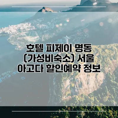 호텔 피제이 명동 (가성비숙소) 서울 아고다 할인예약 정보